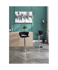 Black Velvet Bar Stools (Set of 2) - Chrome Base, Adjustable