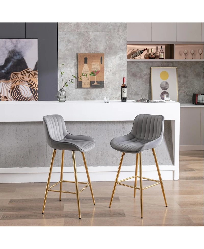 Streamdale Velvet Bar Stools, Golden Leg