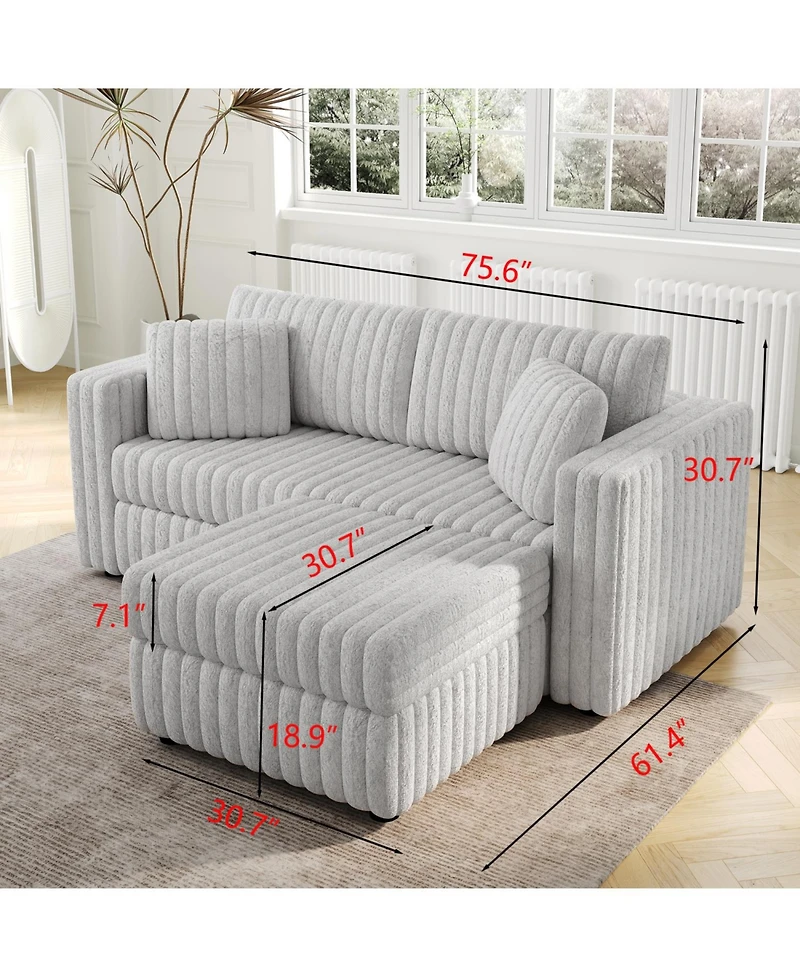 Streamdale 75.6" Modular Sofa w/ Lift & Ottoman. Light Gray.