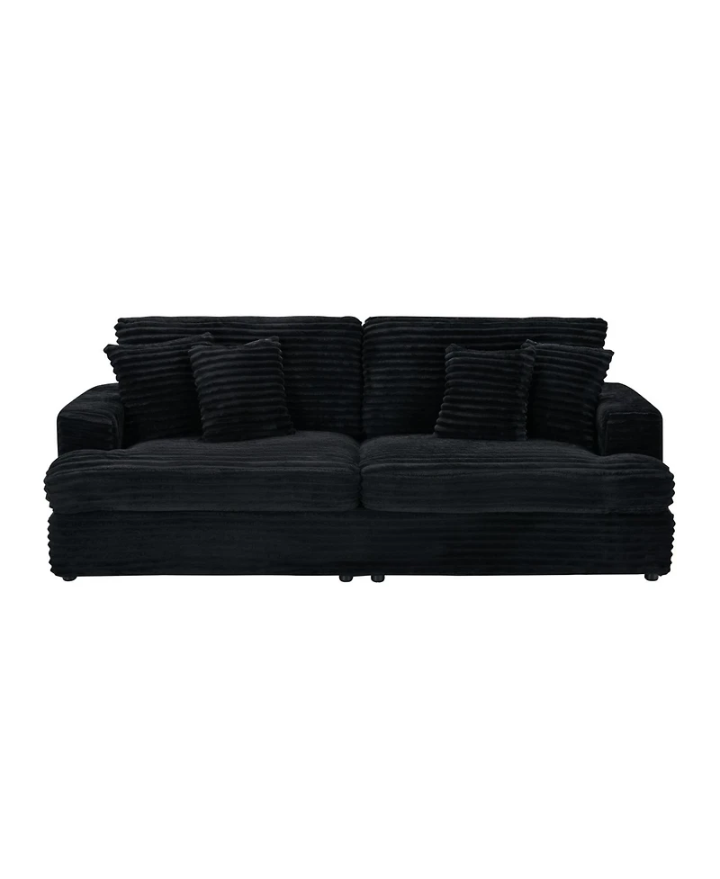 Streamdale 79" Black Corduroy Sofa with 4 Pillows