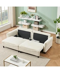 Streamdale Furniture Beige Corduroy Sofa Bed with Pillows for Living Room