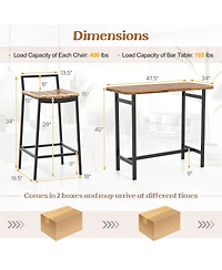 5 Piece Acacia Wood Bar Table Set Bar Height Table and Chairs with Metal Frame and Footrest