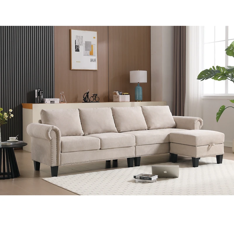 Streamdale Furniture Convertible Sectional Sofa with Storage & Ottoman
