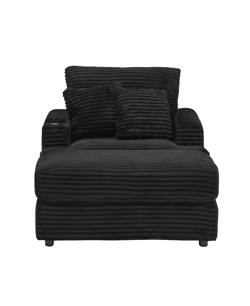 Streamdale Corduroy Armchair & Ottoman Set with Cup Holder
