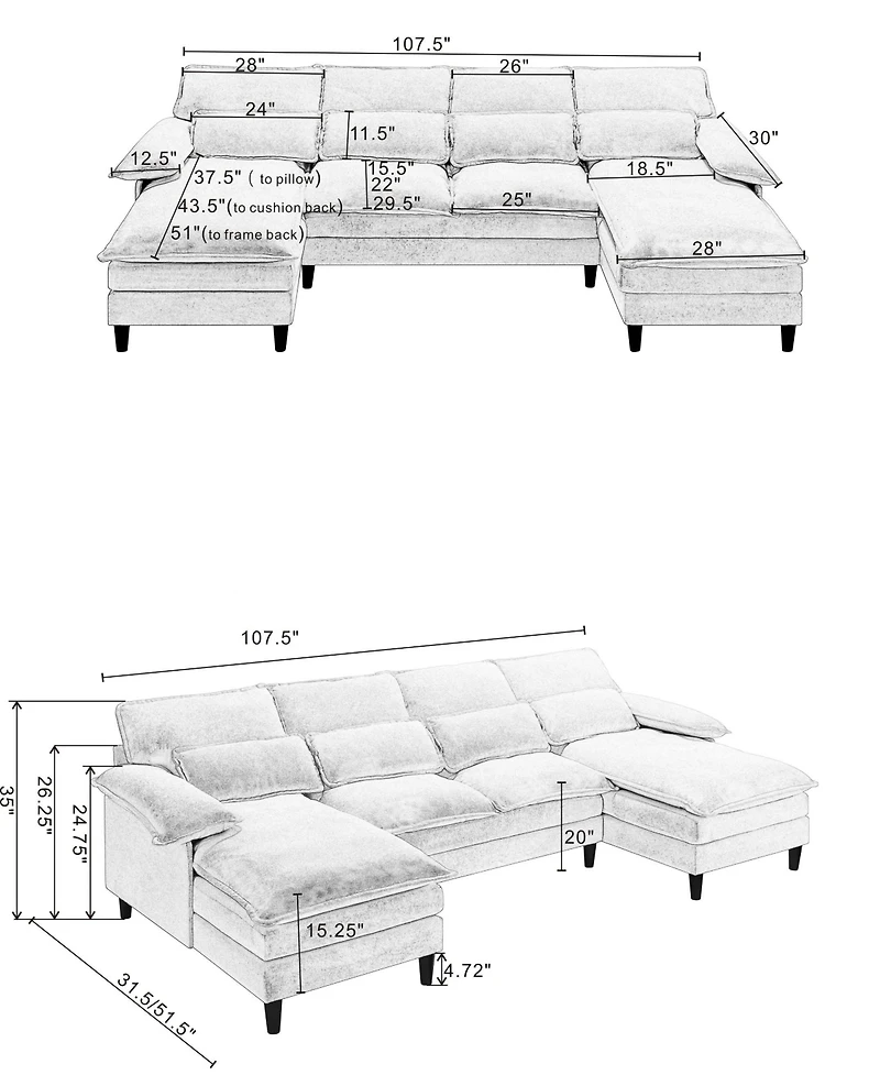 Streamdale U-Shaped Modular Sofa with Chaise Lounge, Brown