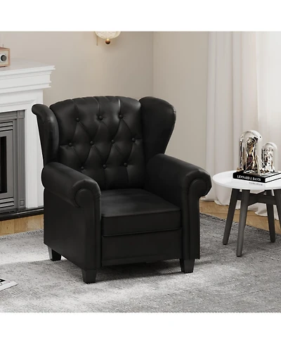 Modern Tufted Push Back Armchair Technical Leather Chair, Adjustable Single Sofa Chair with Sturdy Wood Legs for Bedroom, Living Room