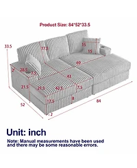 Streamdale Cozy 84" Corduroy Sofa with Storage, Ottomans, and Pillows