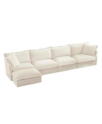 Streamdale 4-Seater Chenille Sectional Sofa with Armrests, Pillows, and Cream Upholstery