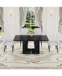 Streamdale Black Marble Mdf Dining Set with Light Gray Pu Chairs
