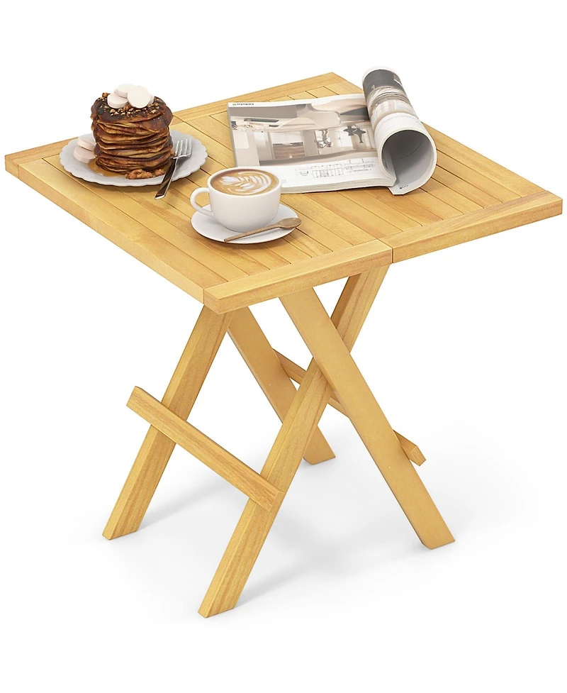 Patio Folding Side Table with X-shaped Legs and Slatted Tabletop