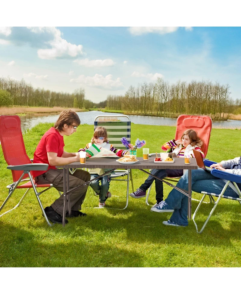5FT Folding Picnic Table with Rattan Grain Hdpe Tabletop and Sturdy Metal Fame