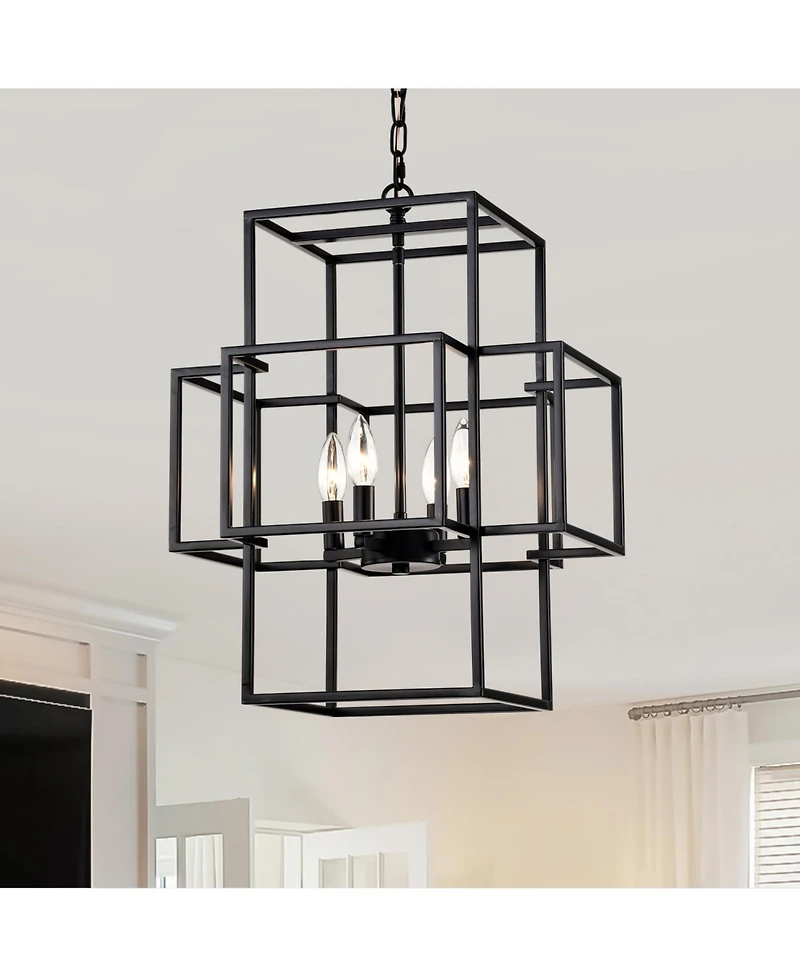 Streamdale Matte Black 4-Light Adjustable Pendant Light for Dining Room, Farmhouse Style
