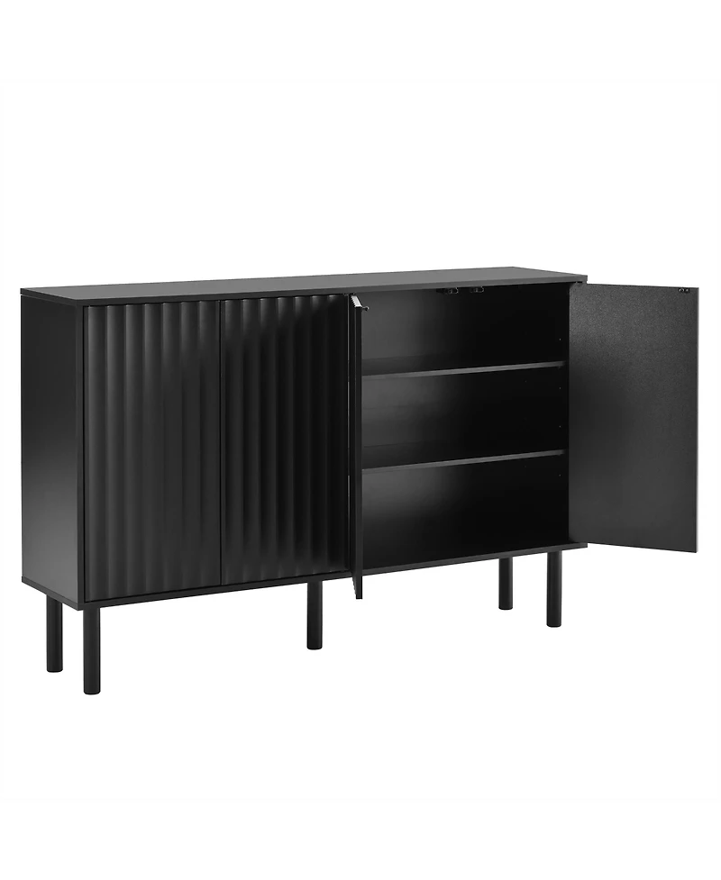 Cream Sideboard with 4 Fluted Doors and 5 Wood Legs