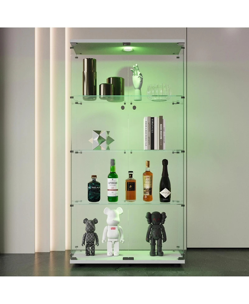 Streamdale Led Glass Display Cabinet with 4 Shelves and Door, 64.7" x 31.7" x 14.3
