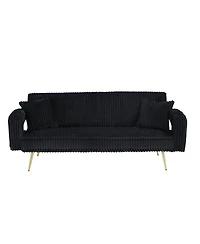Streamdale White Corduroy Sofa with Pillows - Minimalist Living Room/Study