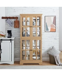 Streamdale Antique Curio Cabinet with Glass Doors, Adjustable Shelves, and Oak E26 Bulb