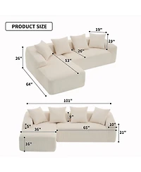 Streamdale White Corduroy Compression Sofa with Chaise & Pillows