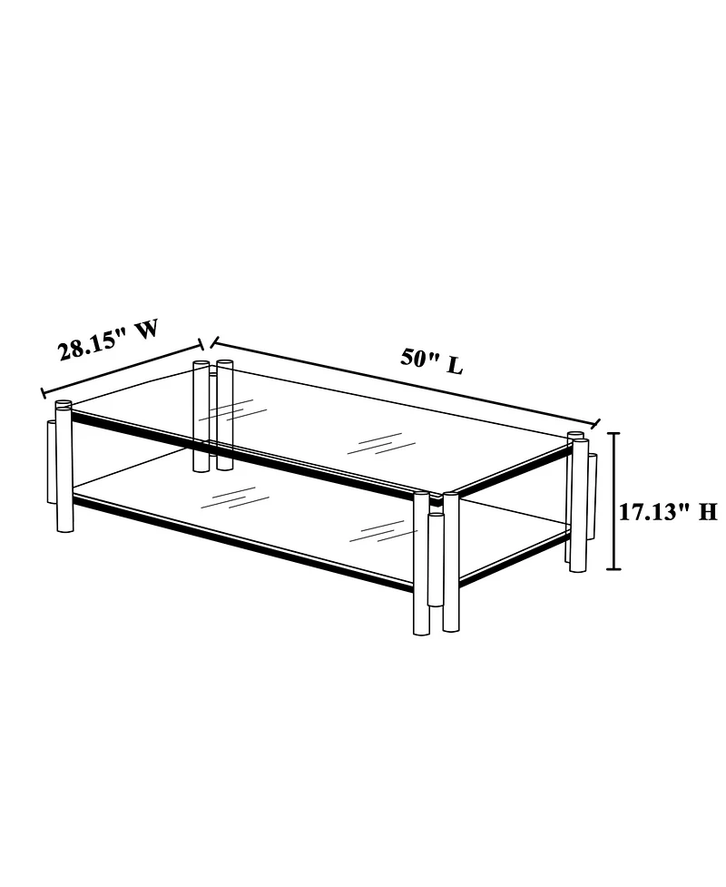 Streamdale 50" Stainless Steel Coffee Table with Tempered Glass and Storage