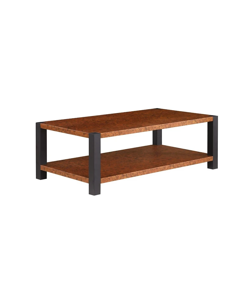 Streamdale Burl Wood Grain Coffee Table with Matte Black Double Layer