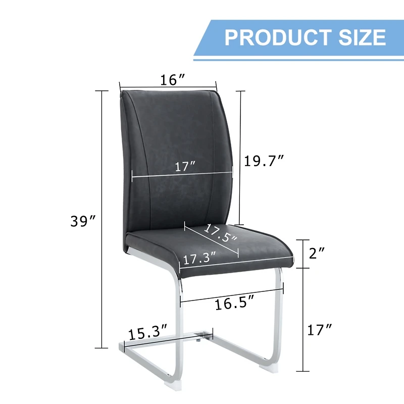 Streamdale Furniture Arch Back Gray Pu Dining Chairs - Set of 8, Silver Legs