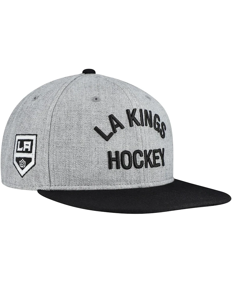Fanatics Men's Heather Gray/Black Los Angeles Kings Elements Flat Brim Leather Strap Back Hat
