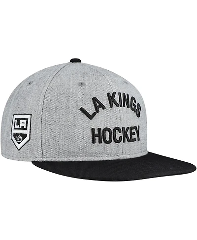 Fanatics Men's Heather Gray/Black Los Angeles Kings Elements Flat Brim Leather Strap Back Hat