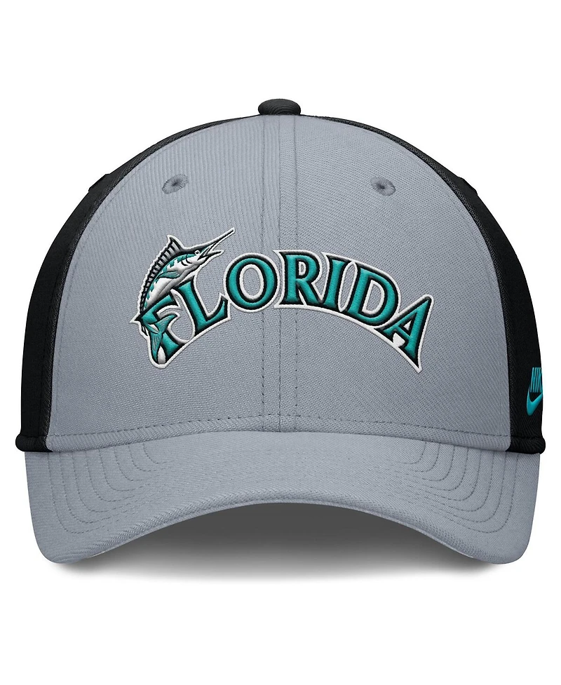 Nike Men's Gray/Black Florida Marlins Rise Swoosh Performance Flex Hat