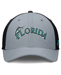 Nike Men's Gray/Black Florida Marlins Rise Swoosh Performance Flex Hat