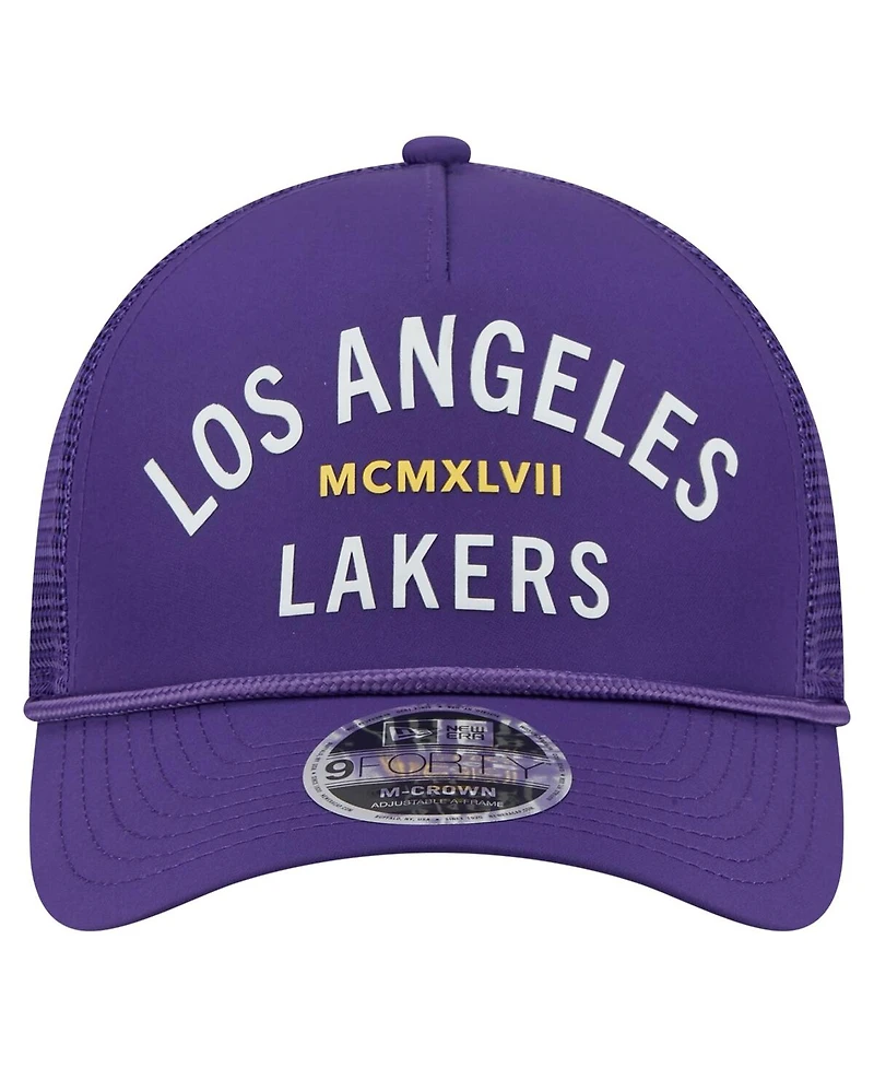 New Era Men's Purple Los Angeles Lakers Minimalist A-Frame 9FORTY Trucker Hat