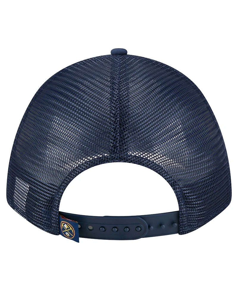 New Era Men's Navy Denver Nuggets Minimalist A-Frame 9FORTY Trucker Hat