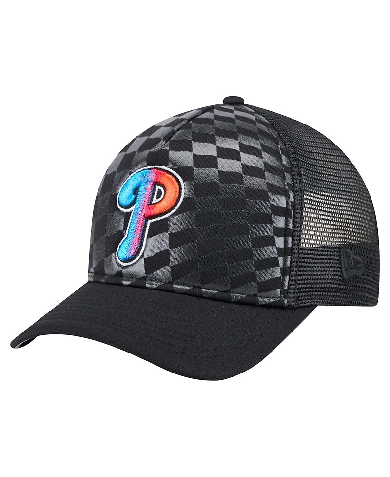 New Era Men's Black Philadelphia Phillies Gradient 9FORTY A-Frame M-Crown Trucker Adjustable Hat