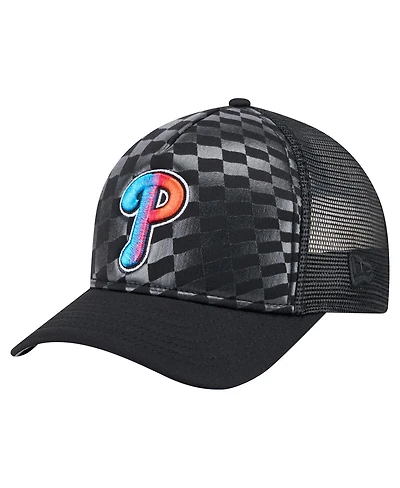 New Era Men's Black Philadelphia Phillies Gradient 9FORTY A-Frame M-Crown Trucker Adjustable Hat