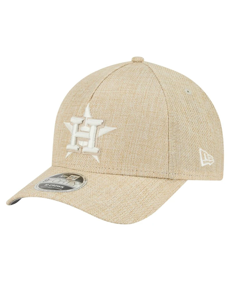 New Era Men's Beige Houston Astros Cotton Weave M-Crown A-Frame 9FORTY Adjustable Hat