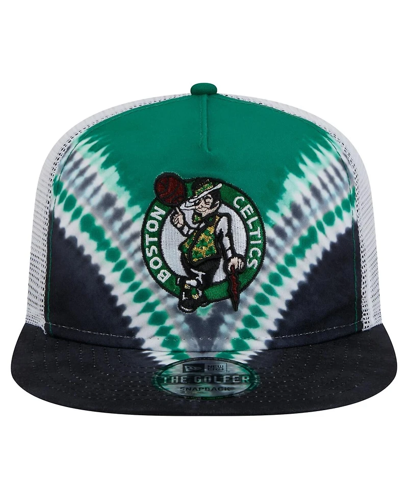 New Era Men's Black/Kelly Green Boston Celtics Throwback Dye Golfer Snapback Hat