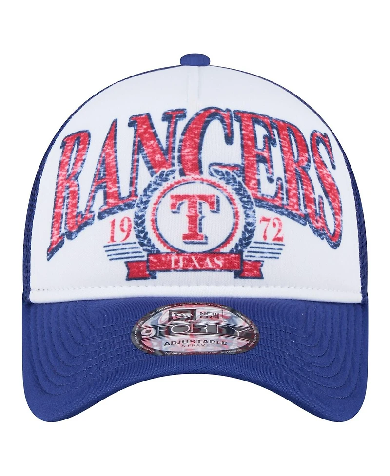 New Era Men's White/Royal Texas Rangers Trucker A-Frame 9FORTY Adjustable Hat