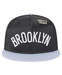 New Era Men's Black/Gray Brooklyn Nets Throwback Satin Vintage Pin Two-Tone 59FIFTY Fitted Hat