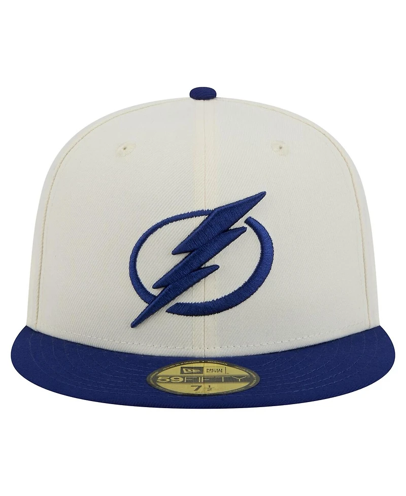 New Era Men's Cream Tampa Bay Lightning Chrome Two-Toned 59FIFTY Fitted Hat