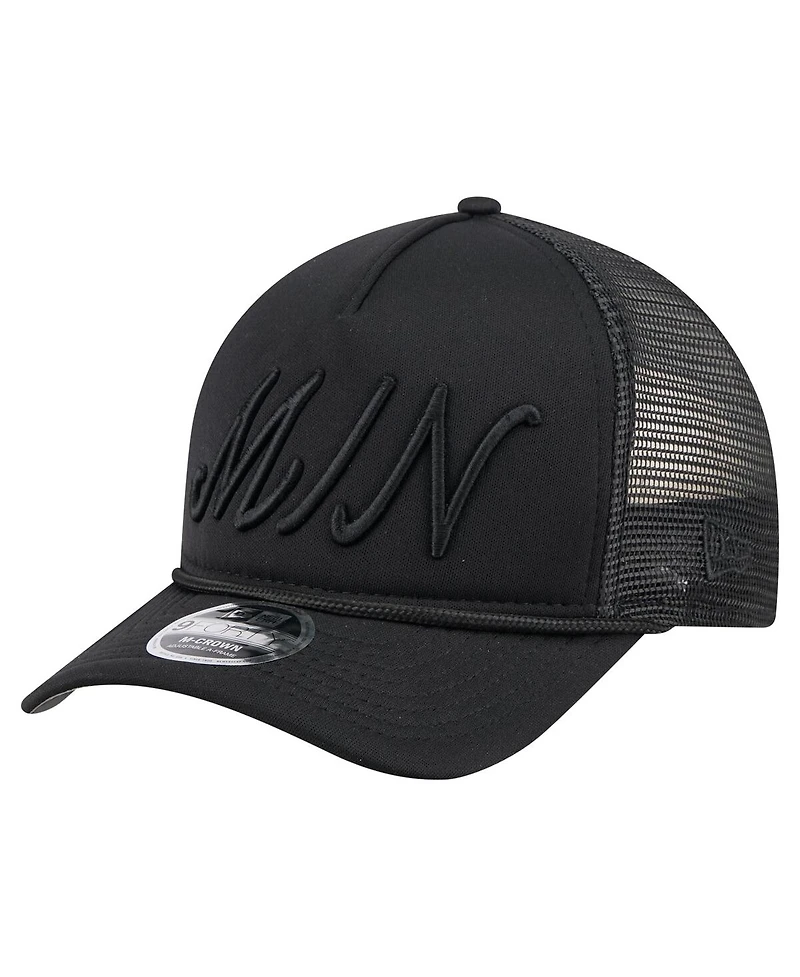 New Era Men's Black Minnesota Twins City Initial 9FORTY A-Frame M-Crown Adjustable Trucker Hat