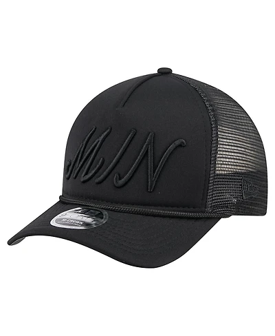 New Era Men's Black Minnesota Twins City Initial 9FORTY A-Frame M-Crown Adjustable Trucker Hat