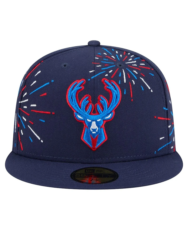 New Era Men's Navy Milwaukee Bucks Americana Fireworks 59FIFTY Fitted Hat