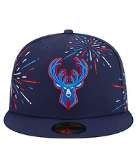 New Era Men's Navy Milwaukee Bucks Americana Fireworks 59FIFTY Fitted Hat