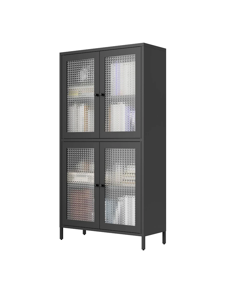 Streamdale Metal Cabinet with 4 Glass Doors and Shelves
