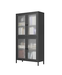 Streamdale Metal Cabinet with 4 Glass Doors and Shelves