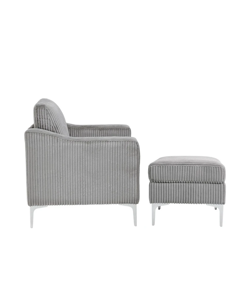 Corduroy Convertible Sectional Sofa with Ottoman - Gray