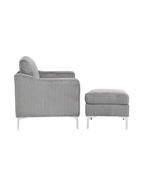Corduroy Convertible Sectional Sofa with Ottoman - Gray