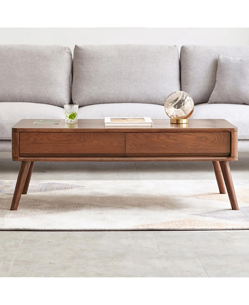 Streamdale Oak Wood Center Table with Storage, Multifunctional Work Desk, Walnut Finish, 120x65x45 cm