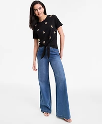 I.n.c. International Concepts Women's Embellished Cotton Tie-Front T-Shirt, Exclusively at Macy's