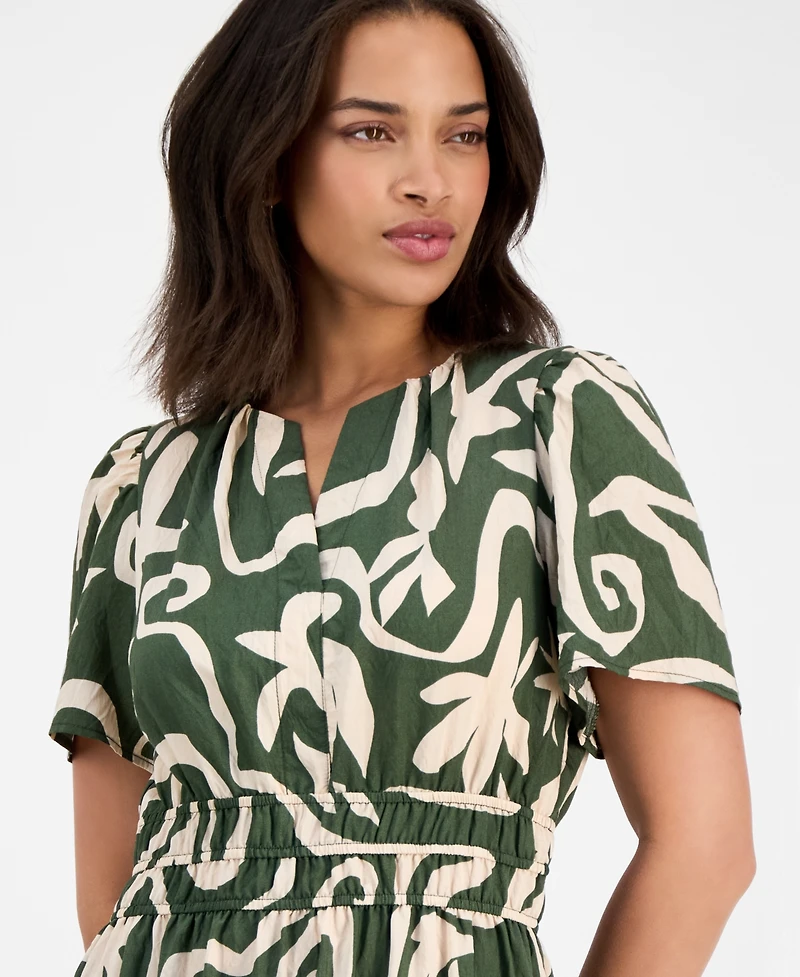 Robbie Bee Women's Printed Smocked-Waist Midi Dress