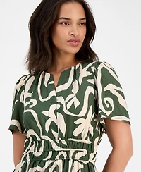 Robbie Bee Women's Printed Smocked-Waist Midi Dress