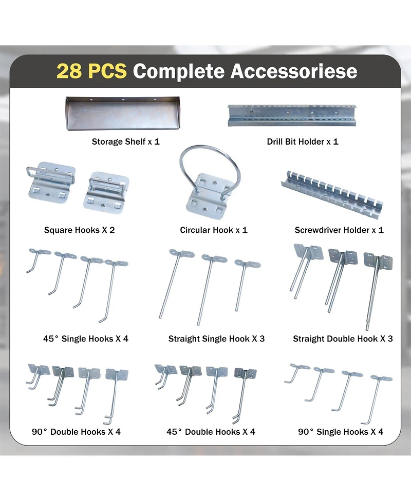 Wall-Mounted Pegboard Kit with 3 Pegboards for Garage Workshop